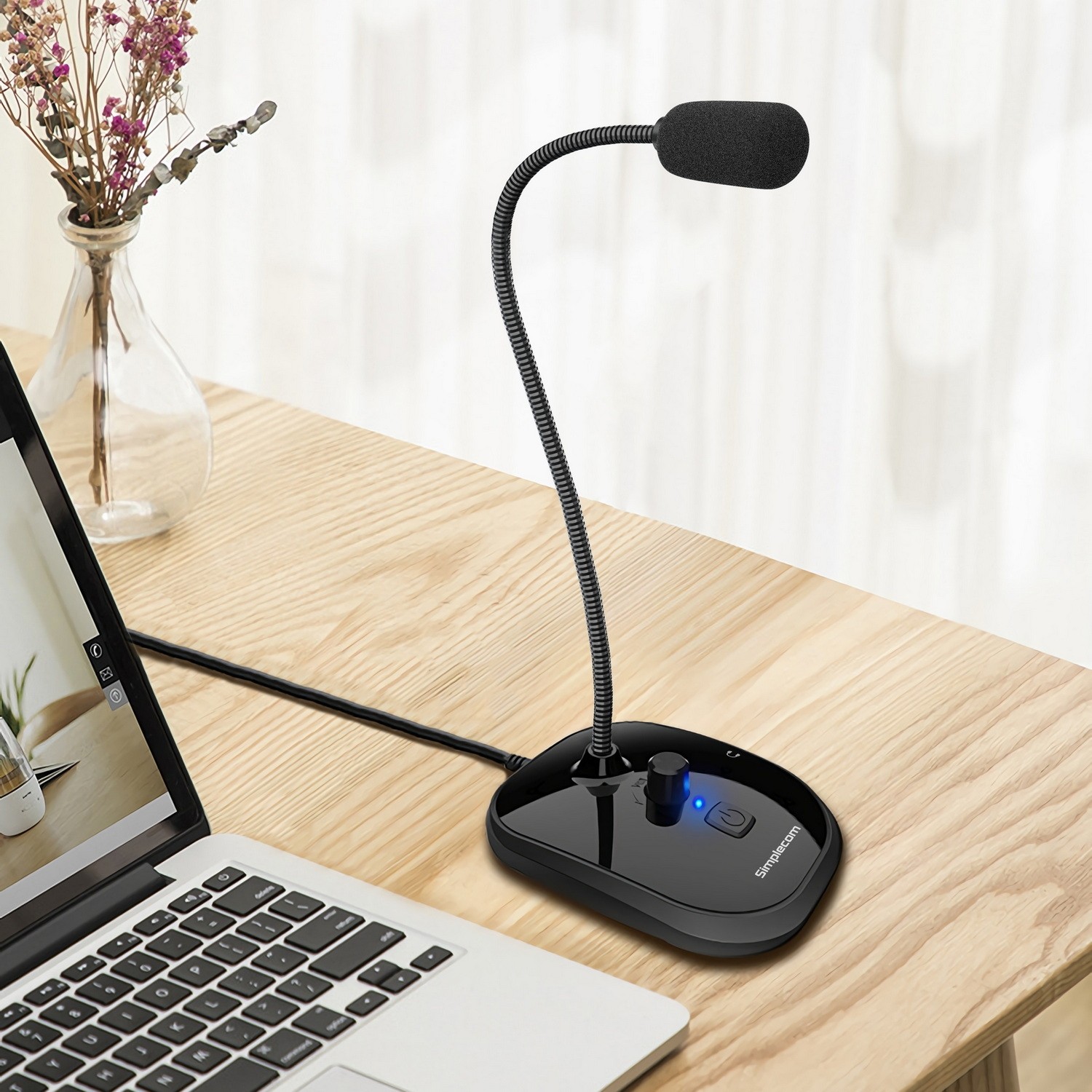 A large marketing image providing additional information about the product Simplecom UM360 Plug and Play USB Desktop Microphone with Headphone Jack - Additional alt info not provided